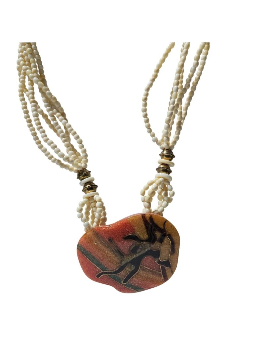 Handcrafted Tribal Necklace Unique Abstract Pendant Chunky Beaded Multi Strand